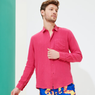 Men Others Solid - Men Linen Shirt Solid, Shocking pink frontworn Men Others Solid - Men Linen Shirt Solid, Shocking pink frontworn