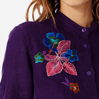 Women Others Embroidered - Women stand-up collar embroidered Linen Long Shirt Porto Rico, Reddish purple supp1 Women Others Embroidered - Women stand-up collar embroidered Linen Long Shirt Porto Rico, Reddish purple supp1