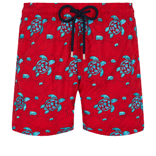 Men Classic Embroidered - Men Swim Trunks Embroidered Turtles Jewels - Limited Edition, Peppers front view