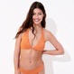 Donna Foulard Unita - Top bikini donna all'americana tinta Plumes Jacquard, Terracotta vista frontale indossata