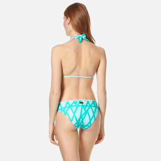 Mujer Halter Gráfico - Top de bikini anudado alrededor del cuello con estampado Ribbon Bicolor para mujer, Veronese green backworn Mujer Halter Gráfico - Top de bikini anudado alrededor del cuello con estampado Ribbon Bicolor para mujer, Veronese green backworn