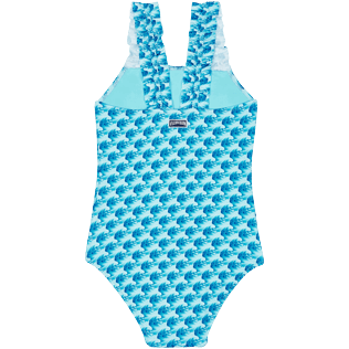 Girls Others Printed - Girls One-Piece Swimsuit Micro Waves, Lazulii blue back view