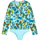 Girls Fitted Printed - Girls One-piece Rashguard Butterflies, Lagoon front view