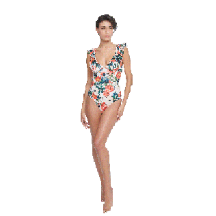 Mujer Armados Estampado - Bañador de una sola pieza con estampado Tropical Blooms para mujer, Blanco supp3 Mujer Armados Estampado - Bañador de una sola pieza con estampado Tropical Blooms para mujer, Blanco supp3