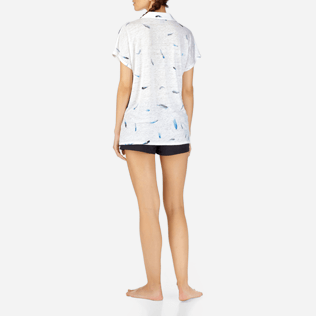 Women Polos Printed - Blue Breath Jersey Polo, White backworn Women Polos Printed - Blue Breath Jersey Polo, White backworn