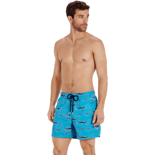 Men Classic Embroidered - Men Swim Trunks Coral & Fish - Limited Edition, Curacao frontworn Men Classic Embroidered - Men Swim Trunks Coral & Fish - Limited Edition, Curacao frontworn
