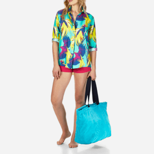 Mujer Camisetas Estampado - Camisa en sarga de seda con estampado Birds of Paradise para mujer, Veronese green supp7 Mujer Camisetas Estampado - Camisa en sarga de seda con estampado Birds of Paradise para mujer, Veronese green supp7