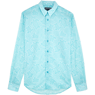 Camicie Stampato - Camicia unisex in voile di cotone Hypnotic Turtles, Laguna front Camicie Stampato - Camicia unisex in voile di cotone Hypnotic Turtles, Laguna front