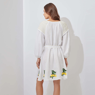 Mujer Autros Bordado - Vestido de lino con estampado Lemons para mujer, Blanco backworn Mujer Autros Bordado - Vestido de lino con estampado Lemons para mujer, Blanco backworn