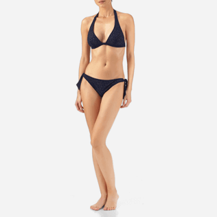 Mujer Halter Lazercut - Top de bikini de triángulo con estampado Micro Ronde des Tortues, Azul marino frontworn Mujer Halter Lazercut - Top de bikini de triángulo con estampado Micro Ronde des Tortues, Azul marino frontworn