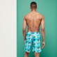 Men Long classic Printed - Men Swim Trunks Long Turtles Jungle, Lazulii blue back worn view