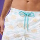 Men Classic Embroidered - Men Swim Trunks Embroidered Iridescent Flowers of Joy - Limited Edition, White details view 1