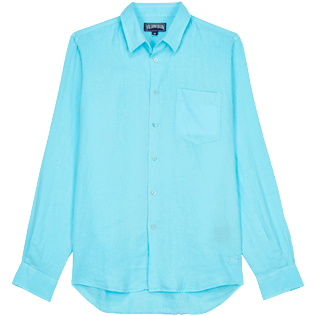 Men Others Solid - Men Linen Shirt Solid, Lazulii blue front view