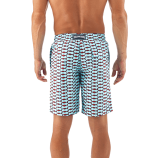Men Long Printed - Fish Net Long Cut Swim shorts, Frosted blue supp3 Men Long Printed - Fish Net Long Cut Swim shorts, Frosted blue supp3
