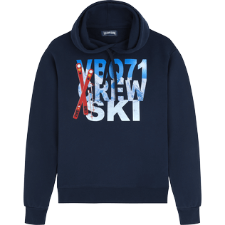 Uomo Altri Stampato - Felpa uomo in cotone con cappuccio VBQ71 Ski, Blu marine vista frontale