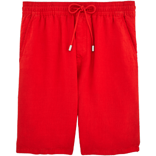 Hombre Bermudas Liso - Bermudas cortas de lino con estampado liso y bolsillos italianos para hombre, Amapola front Hombre Bermudas Liso - Bermudas cortas de lino con estampado liso y bolsillos italianos para hombre, Amapola front