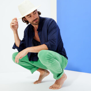 Picture of Men Others Solid - Men 5-Pocket Velvet Pants Regular fit, Grass green details view 1 Picture of Men Others Solid - Men 5-Pocket Velvet Pants Regular fit, Grass green details view 1