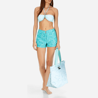 Mujer Shorty Estampado - Pantalón corto en tejido de bañador elástico con estampado Hypnotic Turtles para mujer, Curazao supp3 Mujer Shorty Estampado - Pantalón corto en tejido de bañador elástico con estampado Hypnotic Turtles para mujer, Curazao supp3
