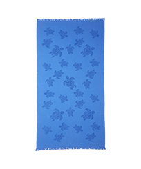 Others Solid - Beach Fouta in Organic Cotton Turtles Jacquard, Sea blue front view