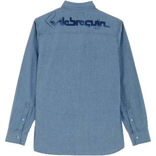 Hombre Autros Liso - Camisa de algodón con logotipo de Vilebrequin retro para hombre, Dark denim w1 back Hombre Autros Liso - Camisa de algodón con logotipo de Vilebrequin retro para hombre, Dark denim w1 back