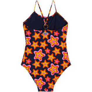 Girls One-piece Swimsuit Stars Gift Navy back view