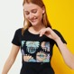 Damen Andere Bedruckt - Marguerites T-Shirt aus Baumwolle für Damen, Marineblau Details Ansicht 3