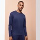 Herren Andere Uni - Unisex Linen Jersey T-Shirt Solid, Marineblau Vorderseite getragene Ansicht Herren Andere Uni - Unisex Linen Jersey T-Shirt Solid, Marineblau Vorderseite getragene Ansicht