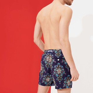 Men Classic Embroidered - Men Swim Trunks Embroidered Kaleidoscope - Limited Edition, Sapphire back worn view
