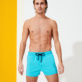Men Others Solid - Men Swim Trunks Short and Fitted Stretch Solid, Azure front worn view