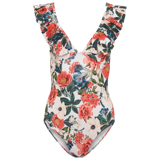 Mujer Armados Estampado - Bañador de una sola pieza con estampado Tropical Blooms para mujer, Blanco front Mujer Armados Estampado - Bañador de una sola pieza con estampado Tropical Blooms para mujer, Blanco front