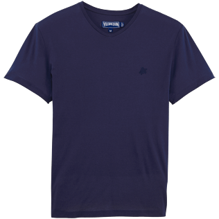 Hombre Autros Liso - Camiseta lisa con cuello de pico en tejido de algodón brillante, Azul marino front Hombre Autros Liso - Camiseta lisa con cuello de pico en tejido de algodón brillante, Azul marino front