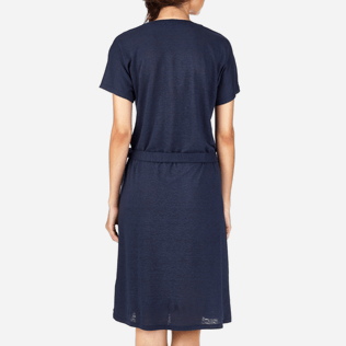 Mujer Autros Liso - Vestido envolvente de lino liso, Azul marino supp2 Mujer Autros Liso - Vestido envolvente de lino liso, Azul marino supp2
