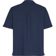Men Others Solid - Unisex Linen Jersey Bowling Shirt Solid, Navy back view