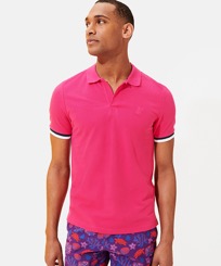 Men Others Solid - Men Cotton Pique Polo Shirt Solid, Shocking pink front worn view