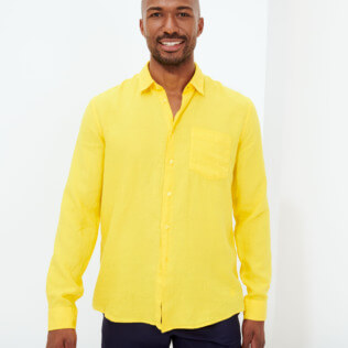 Men Others Solid - Men Linen Shirt Solid, Safran supp1 Men Others Solid - Men Linen Shirt Solid, Safran supp1