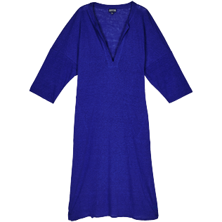 Damen Andere Uni - Solid Strandkleid aus Leinen für Damen, Purple blue Vorderansicht