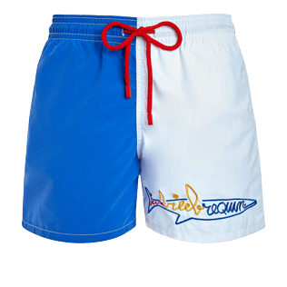 Men Classic Embroidered - Men Swimwear multicolor placed embroidery Vilebrequin squale - Vilebrequin x JCC+ - Limited Edition, White front view