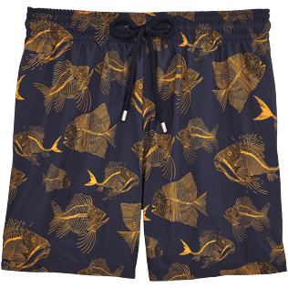 Men Classic / Moorea Printed - Prehistoric Fish Lightweight Packable Swim shorts, Navy front Men Classic / Moorea Printed - Prehistoric Fish Lightweight Packable Swim shorts, Navy front