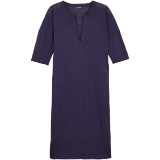 Damen Andere Uni - Solid Strandkleid aus Leinen für Damen, Midnight blue front Damen Andere Uni - Solid Strandkleid aus Leinen für Damen, Midnight blue front