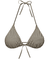 Women Triangle Bikini Top Pocket Checks Bronze 正面图