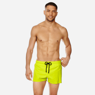 Men Short classic Solid - Men Swim Trunks Short and Fitted Stretch Solid, Chartreuse frontworn Men Short classic Solid - Men Swim Trunks Short and Fitted Stretch Solid, Chartreuse frontworn