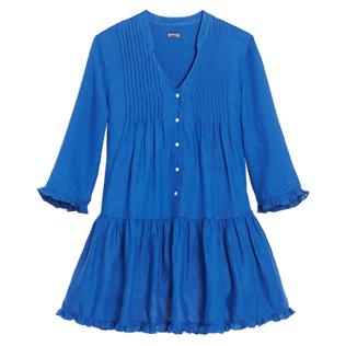 Mujer Autros Liso - Túnica de lino de color liso para mujer, Azulina front Mujer Autros Liso - Túnica de lino de color liso para mujer, Azulina front