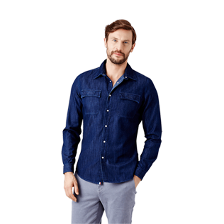 Hombre Autros Liso - Camisa vaquera de algodón para hombre, Dark denim w1 frontworn Hombre Autros Liso - Camisa vaquera de algodón para hombre, Dark denim w1 frontworn