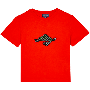 Bambino Altri Stampato - T-shirt bambino ricamata in cotone Turtle Swim, Nespola vista frontale