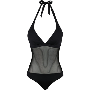Women One piece Solid - Women One Piece Swimsuit Solid Net, Black front Women One piece Solid - Women One Piece Swimsuit Solid Net, Black front
