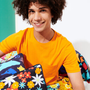 Hombre Autros Liso - Camiseta de algodón orgánico de color liso para hombre, Albaricoque detalles vista 2