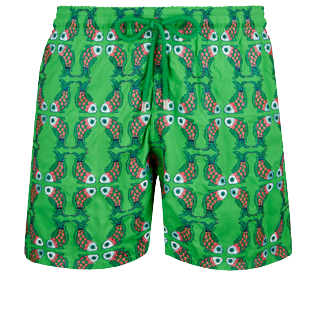Men Classic Embroidered - Men Swim Trunks Embroidered Sweet Fishes - Limited Edition, Grass green front view