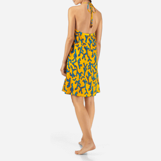 Donna vestito Stampato - Vestito allacciato al collo Danse du Feu, Curcuma backworn Donna vestito Stampato - Vestito allacciato al collo Danse du Feu, Curcuma backworn