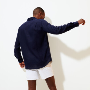 Men Others Solid - Men Linen Shirt Solid, Navy backworn Men Others Solid - Men Linen Shirt Solid, Navy backworn