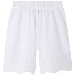 Women Others Embroidered - Women Linen Bermuda Shorts Broderies Anglaises, White front view